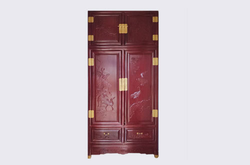 蓬江高端中式家居装修深红色纯实木衣柜